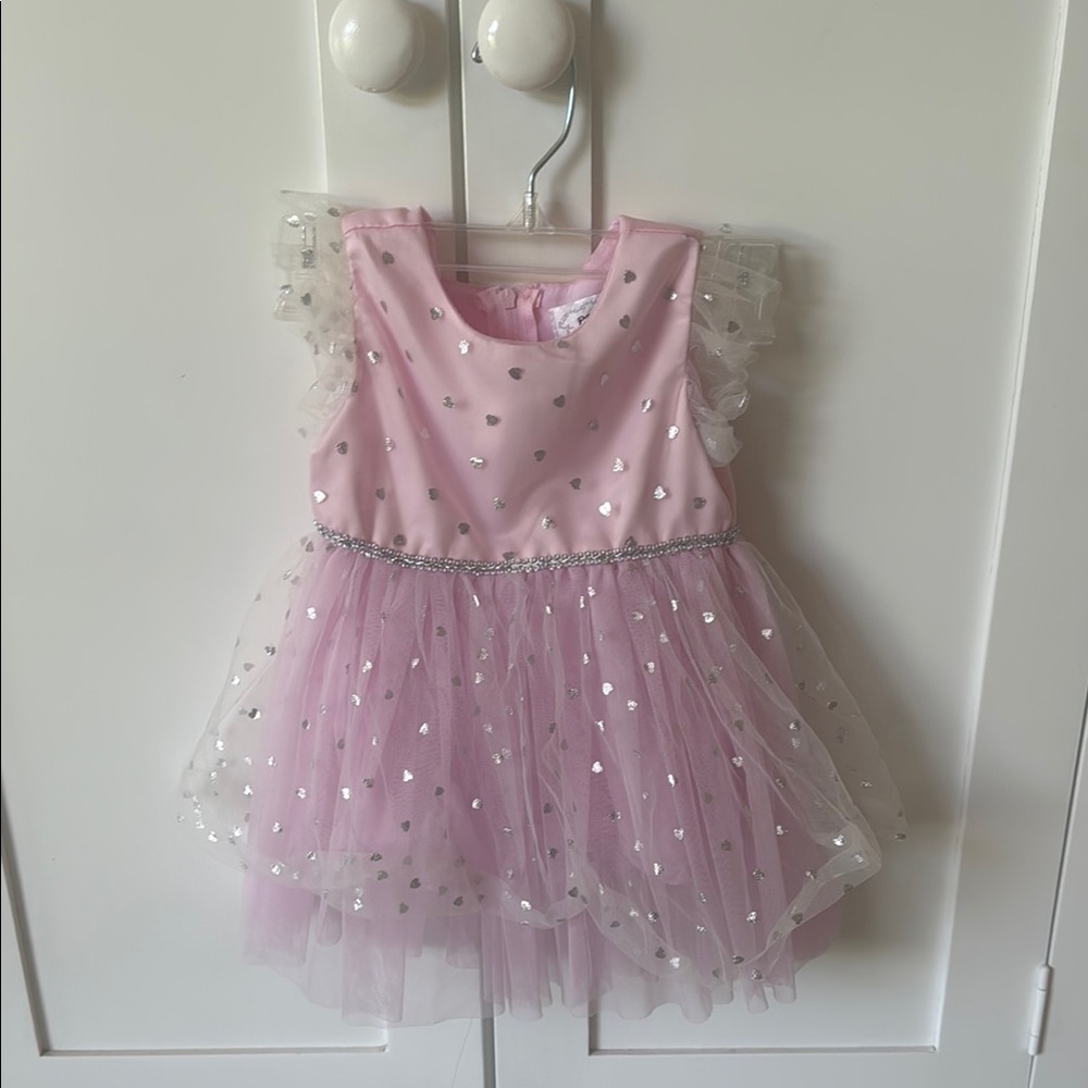 Popatu Pink Tulle Dress with Silver Hearts